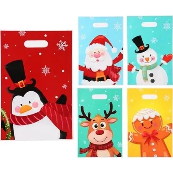 Dárková taška 50 ks Dárkové tašky s vánočními dětskými motivy 25 x 16,5 cm Plastové tašky s uchy na malé dárky a cukrovinky Veselé vánoční balení