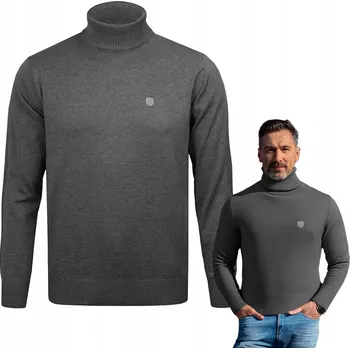 Pánský svetr Pako Jeans svetr Klasický rolák pánský svetr elastický grafitově šedý rolák velikost XXL