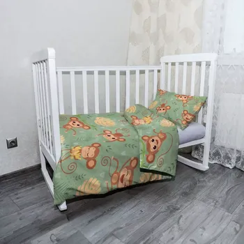 Povlečení Sablio Mikroplyšové dětské povlečení do postýlky Roztomilé opičky - 100x135 / 40x60