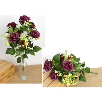 umělá květina Umělá kytice růží s doplňky, bordó, 46 cm