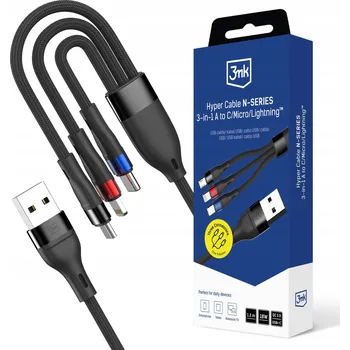 Datový kabel Kabel 3mk USB - USB typ C / microUSB / Lightning 1,2 m černý
