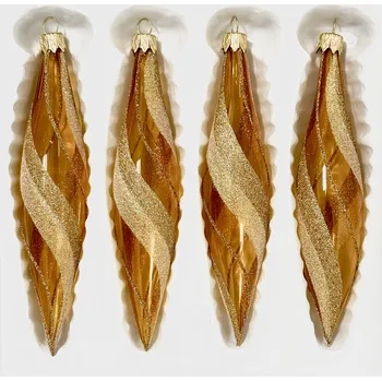 Vánoční ozdoba Irisa Sada zlatých spirálových rampouchů s třpytivým dekorem – Zlatý vír (sada 4 ks, 14 x 3 cm) Velikost: 14x3 cm, Balení: 4ks, Barva: zlatá