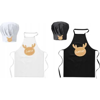 Kuchyňská zástěra Vánoční Sada Kuchyňská Zástěra a Kuchařská Čepice pro Pár + Jméno Dárek