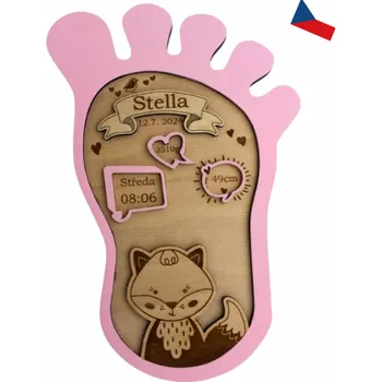 Dřevěná hračka JH WoodArt Dřevěná památka k narození miminka – nožička s údaji na míru 1 ks (Krásně ozdobí dětský pokoj a zůstane vzpomínkou na celý život.)