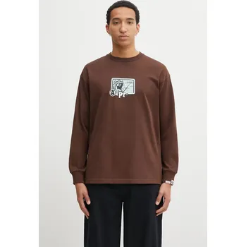 Dámské tričko Bavlněné tričko s dlouhým rukávem AAPE Theme Main hnědá barva, s potiskem, AAPLTM1752XXP, XL, 89X