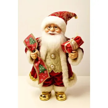 Vánoční dekorace Vánoční dekorace Santa Claus 30 cm, červeno-zlatý, hudba + pohyb + LED světlo (vánoční santa červený, červeno-zlatý santa claus, santa 30 cm, vánoční dekorace santa, svítící santa, hudební santa, pohyblivý santa, vánoční figurka 30 cm, santa na baterie,)