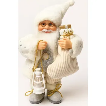 Vánoce Vánoční dekorace Santa Claus 30 cm, bílo-zlatý, hudba + pohyb + LED světlo (vánoční santa bílý, bílo-zlatý santa claus, vánoční figurka 30 cm, svítící santa, hudební santa, pohyblivý santa, vánoční dekorace santa, santa s lucernou, santa na baterie, vánoč