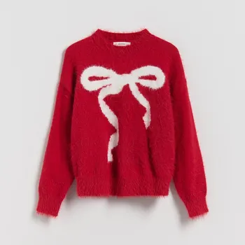 Dívčí svetr Reserved - Svetr s ozdobnou mašlí - červená - 842CF-33X - 842CF-33X-116