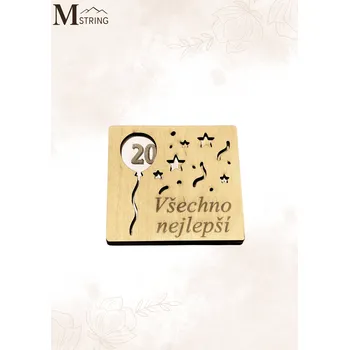 Obálka Dřevěná obálka na peníze malá Balónky (Všechno nejlepší)