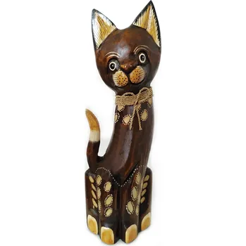 Kočka 4 dřevěná Socha 30 cm