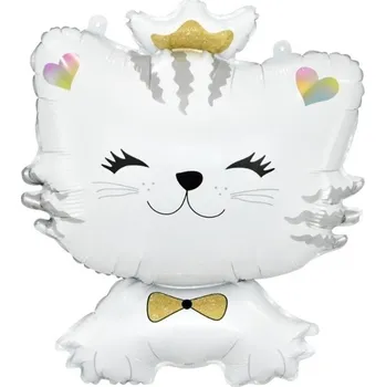 Balónek FÓLIOVÝ BALÓNEK BÍLÁ KOČKA 65 cm KORUNKA Motýlek NAROZENINY