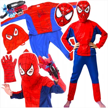 Karnevalový kostým Sada 5 kostýmů, masky a rukavic na odpalování, MEGA SADA SPIDERMA KOSTÝM