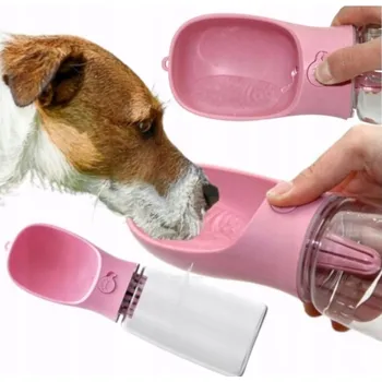 Miska pro psa Přenosná napáječka pro psa/kočku láhev 350ML, RŮŽOVÁ barva