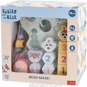 Dřevěná hračka Trefl Labyrint - PROVLÉKAČKA S KORÁLKY Tvary a čísla - 18m+