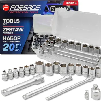 Gola sada FORSAGE sada nástrčných hlavic 20 ks s adaptéry a prodlužkami