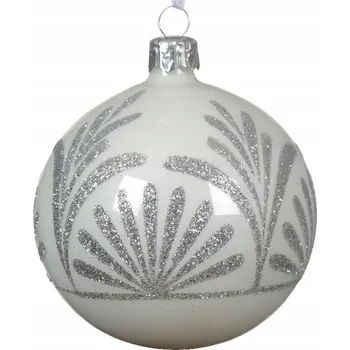 Vánoční dekorace Skleněná vánoční koule na vánoční stromeček 8cm Bílá se stříbrným vzorem
