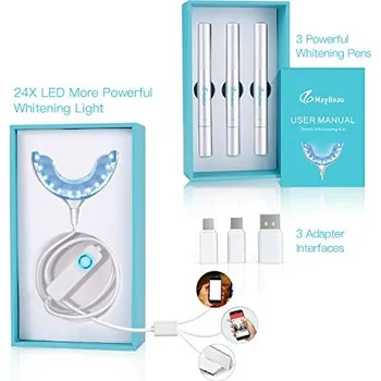 Přípravek na bělení zubů MayBeau Bělící sada na zuby s 24x LED světly a 3 pery
