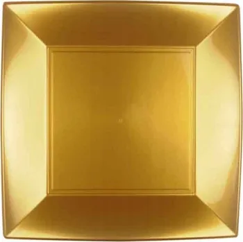 Talíř Zlaté plastové talíře na oběd, čtvercové, prémiové kvality