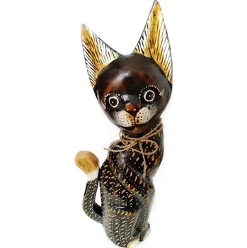 Kočka 6 dřevěná Socha 30 cm