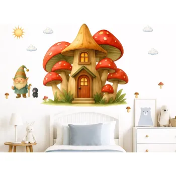 Samolepící dekorace Houbový dům samolepka na zeď arch 100 x 95 cm