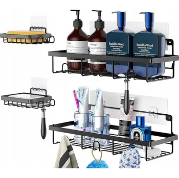 Obraz Kovová polička do sprchy černá 4 ks