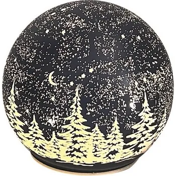 Vánoce ANDĚL Svítící skleněná koule s motivem krajiny tmavě šedá o 12 cm teplá bílá 10 LED