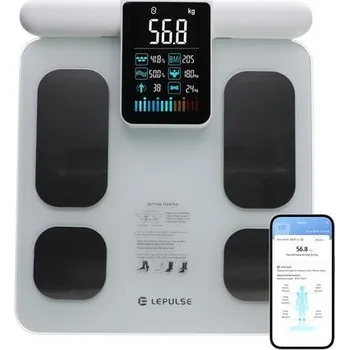Měřič tělesného tuku Profesionální SMART váha s funkcí analýzy těla a LED displejem na rukověti + mobilní aplikace a Bluetooth