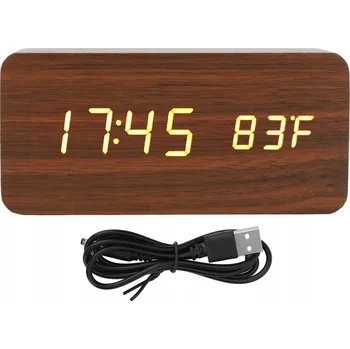 Budík Hodinový budík Dřevěný LED Elektronický Digitální Stojící - TEPLOMĚR + DATUM