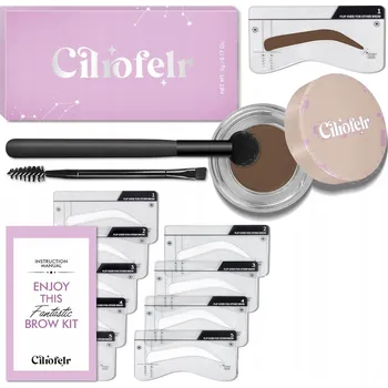 Kosmetický štětec Sada na obočí 3v1: šablony, pomáda a štěteček – snadné líčení, voděodolná, světlá