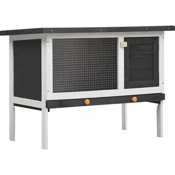 Obraz Dřevěná klec pro králíky s výsuvným dnem, 90x45x65 cm, šedo-bílá