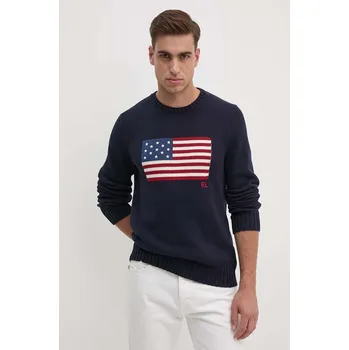 Pánský svetr Bavlněný svetr Polo Ralph Lauren tmavomodrá barva, 710718281, XL, 59X