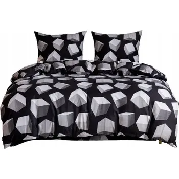 Povlečení Povlečení 200x220 cm Sada 3 dílná Černé Geometrické 3D Vzorované
