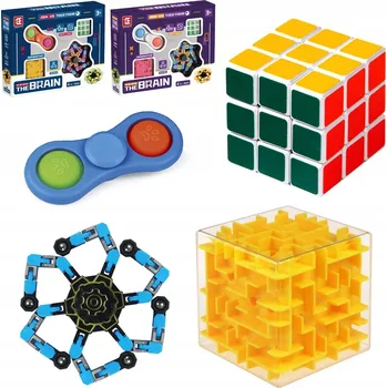 Hlavolam ANTISTRESOVÉ LOGICKÉ HRAČKY SADA 4V1 KOSTKA LABYRINT FIDGET MAZE