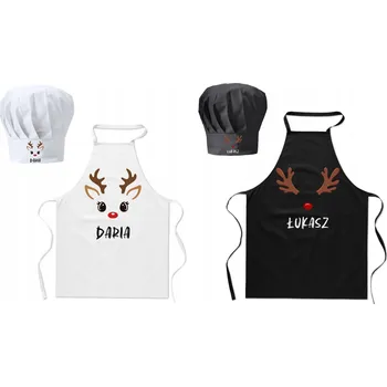 Kuchyňská zástěra Sada Kuchyňská zástěra a Kuchařská čepice pro Pár Jeleni + Jméno Dárek