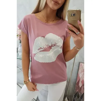 Dámská halenka Kesi Tmavě růžová halenka s potiskem rtů Kesi bílá | tmavě červená 3466980
