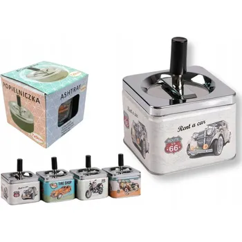 Popelník OTOČNÝ kovový Popelník čtvercový 12x9x7 cm - RŮZNÉ RETRO VZORY