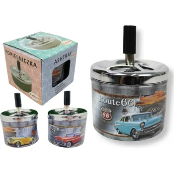 Popelník OTOČNÝ kovový Popelník kulatý 12x9x7 cm - MIX VZORŮ RETRO AUTA