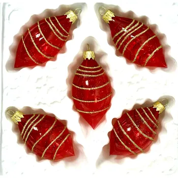 Vánoční ozdoba Irisa Červené spirálové olivy – luxusní skleněné ozdoby 8x4 cm červené 5 ks