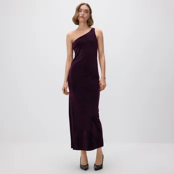 Dámské šaty Reserved - Šaty na jedno rameno - tmavě fialová - 660HS-49X - 660HS-49X-M