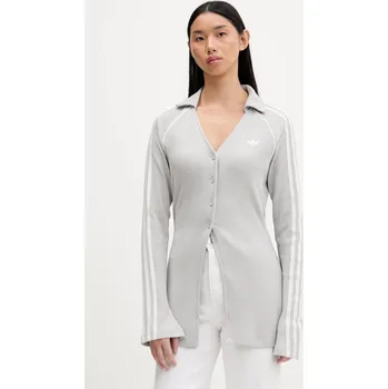 Dámský svetr Svetr adidas Originals Button Down dámský, šedá barva, regular, s klasickým límcem, KR5109 09X, vel. XL