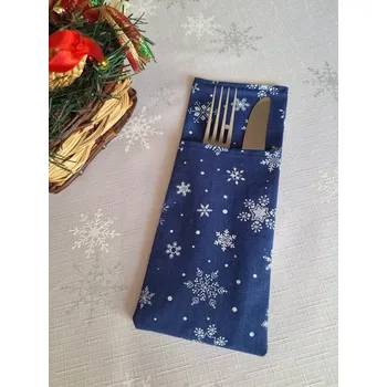 Příbor Kapsa na příbory modrá, bílé vločky