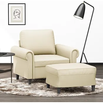 Pohovka zahrada-XL Křeslo s podnožkou krémové 60 cm umělá kůže 3201201