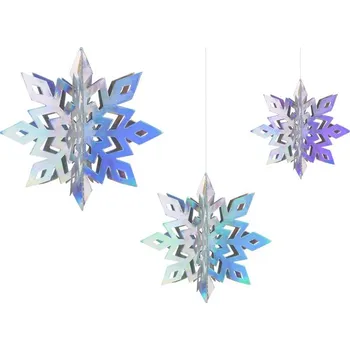 Vánoční dekorace Závěsné papírové ozdoby Sněhové vločky, holografické, velikost 15-25 cm, set 6ks (zn. PartyDeco)