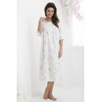 Dámská noční košile Dlouhá bavlněná noční košile s knoflíčky Lea ecru 3XL