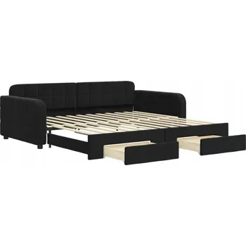 Pohovka Černá rozkládací pohovka 2v1 se zásuvkami, rozměry 223 x 110 x 71 cm