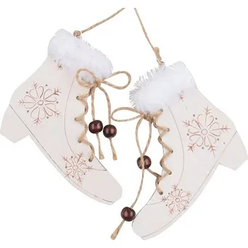 Vánoce ANDĚL Dřevěné zimní boty na zavěšení 12 cm, bílé