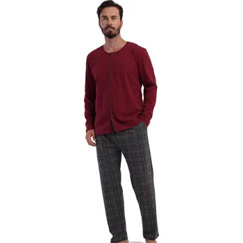 Pánské pyžamo Pánské pyžamo vínové pro plnoštíhlé celopropínací kárované 1P2029 vínová 1xl