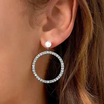 Náušnice Moderní visací náušnice z chirurgické oceli s třpytivými zirkony, perlovým detailem č. 1547