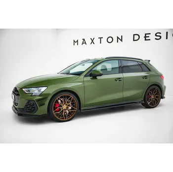 PC tuning Maxton Design difuzory pod boční prahy ver.3 pro Audi A3 8Y Facelift, černý lesklý plast ABS, S-Line / S-Line Sedan