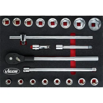 Gola sada s nástrčnými klíči 3/4" ve výplni do dílenského vozíku, 21 ks - V5109